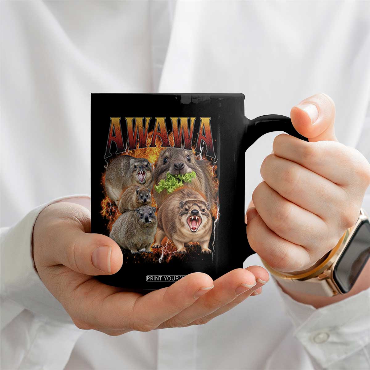 Funny Awawa Hyrax Screaming Meme 90s Bootleg Vintage Graphic Coffee Mug
