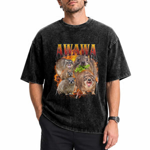 Funny Awawa Hyrax Screaming Meme 90s Bootleg Vintage Graphic Washed Cotton T-Shirt