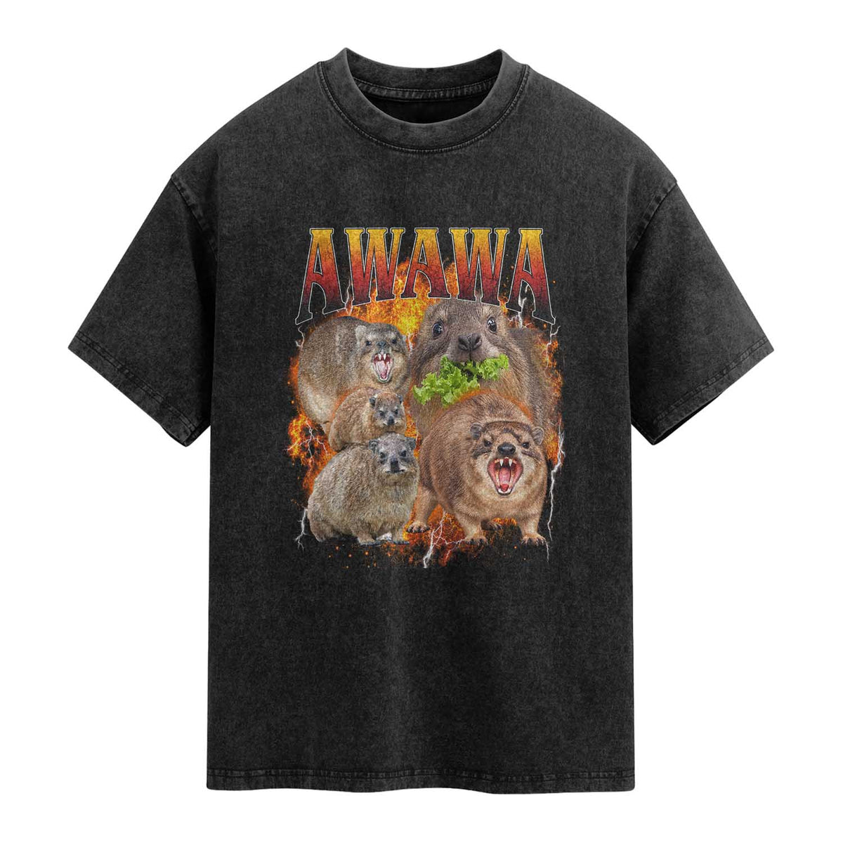 Funny Awawa Hyrax Screaming Meme 90s Bootleg Vintage Graphic Washed Cotton T-Shirt
