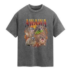 Funny Awawa Hyrax Screaming Meme 90s Bootleg Vintage Graphic Washed Cotton T-Shirt