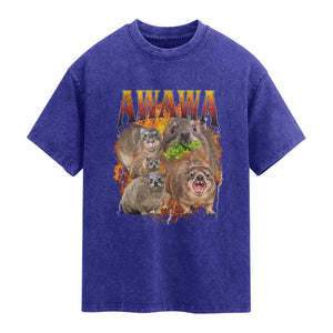 Funny Awawa Hyrax Screaming Meme 90s Bootleg Vintage Graphic Washed Cotton T-Shirt