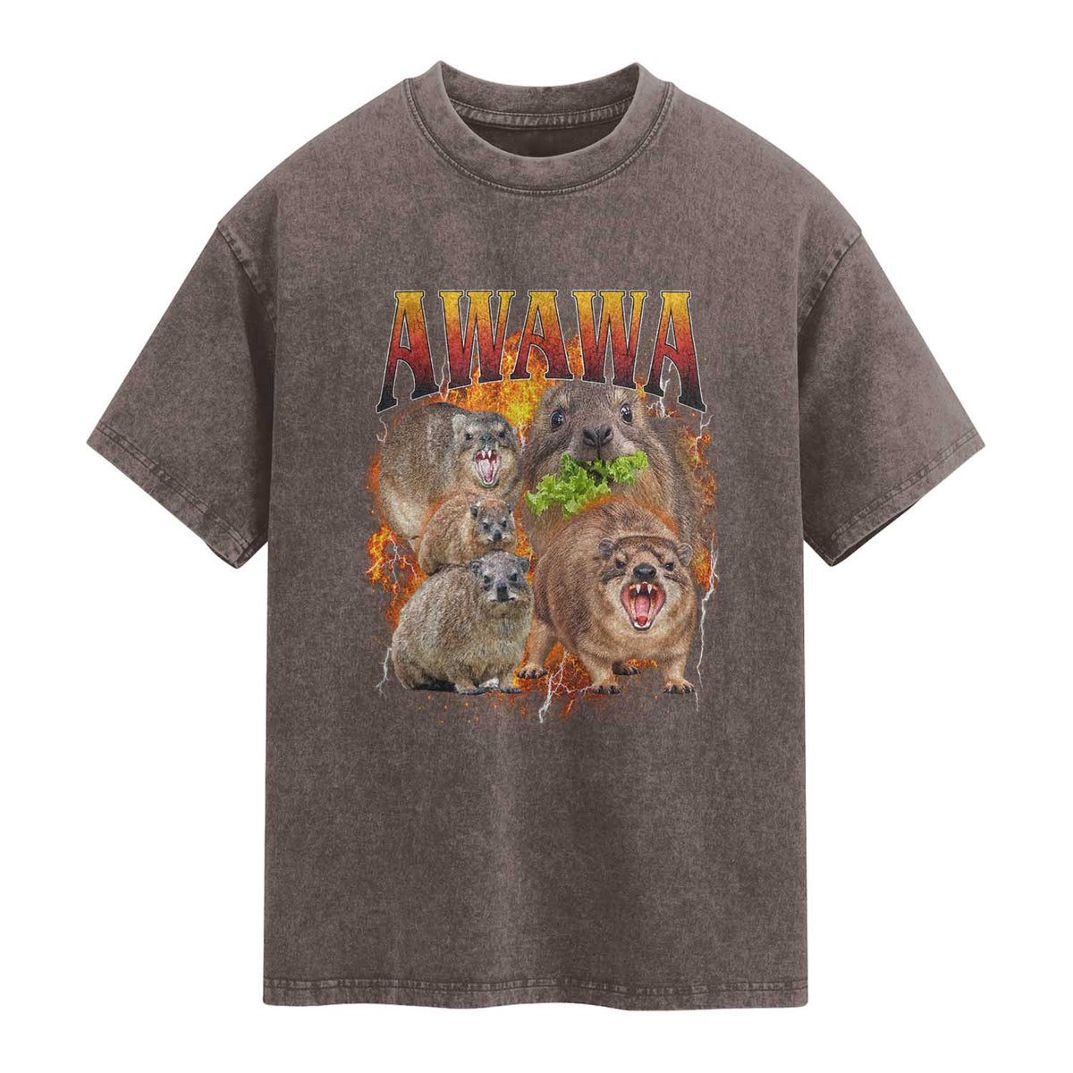 Funny Awawa Hyrax Screaming Meme 90s Bootleg Vintage Graphic Washed Cotton T-Shirt