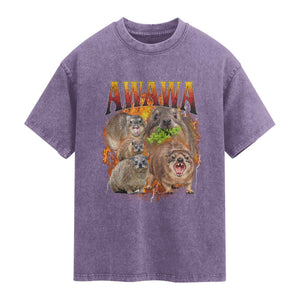Funny Awawa Hyrax Screaming Meme 90s Bootleg Vintage Graphic Washed Cotton T-Shirt