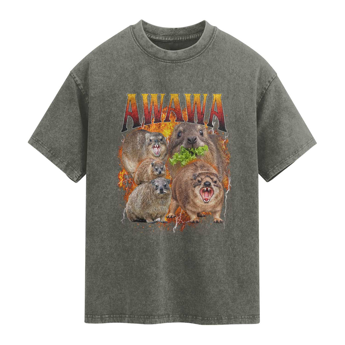 Funny Awawa Hyrax Screaming Meme 90s Bootleg Vintage Graphic Washed Cotton T-Shirt