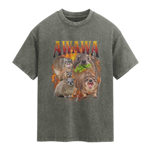 Funny Awawa Hyrax Screaming Meme 90s Bootleg Vintage Graphic Washed Cotton T-Shirt