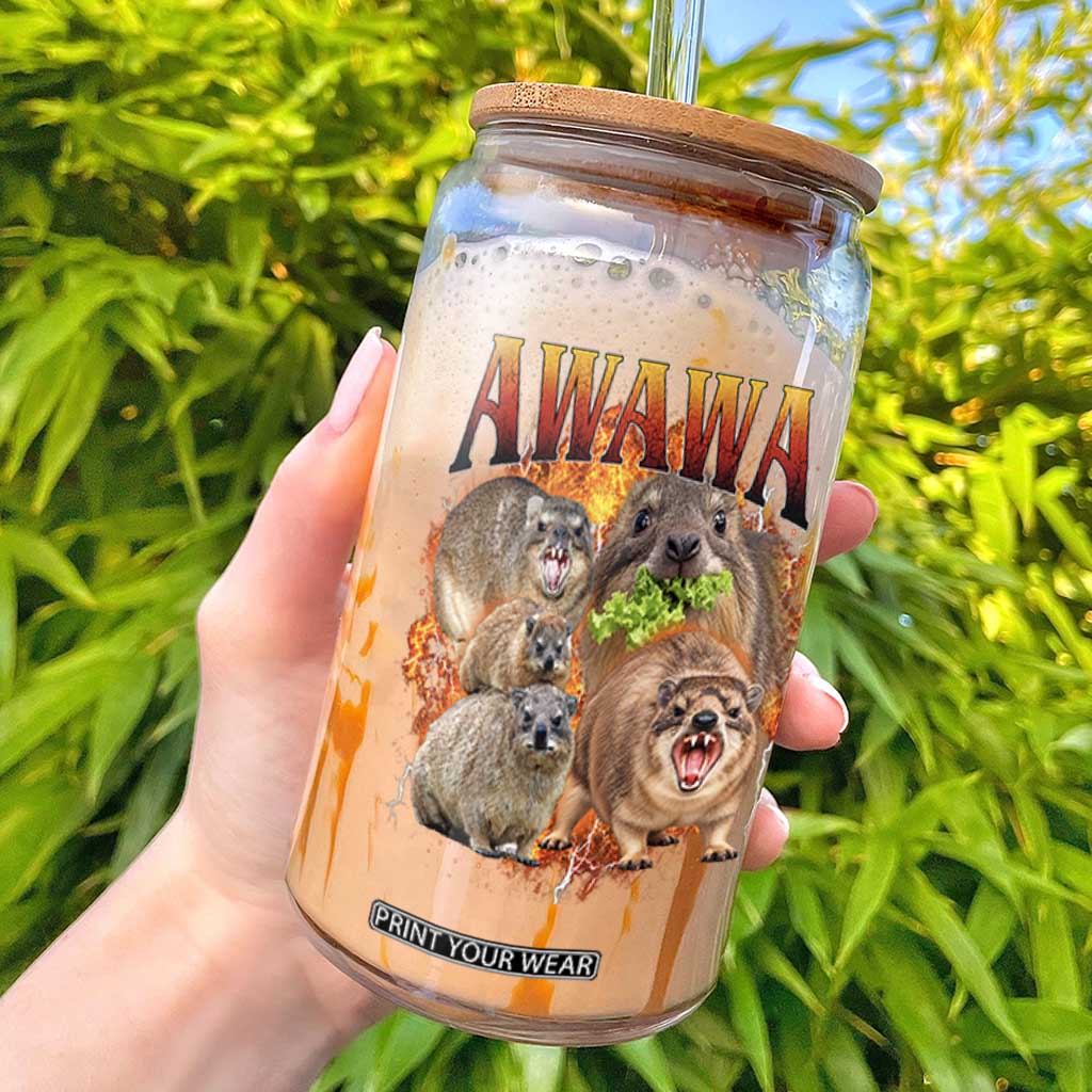 Funny Awawa Hyrax Screaming Meme 90s Bootleg Vintage Graphic Glass Can