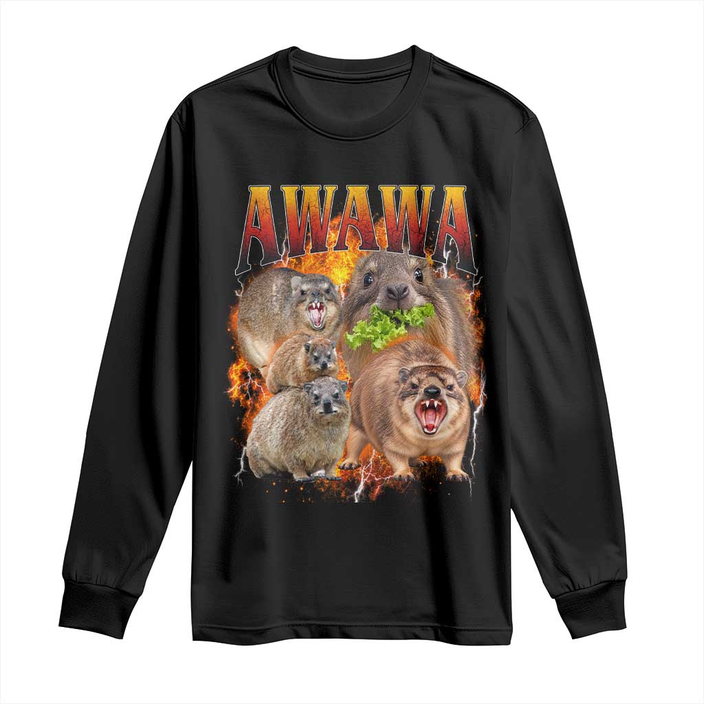 Funny Awawa Hyrax Screaming Meme 90s Bootleg Vintage Graphic Long Sleeve Shirt