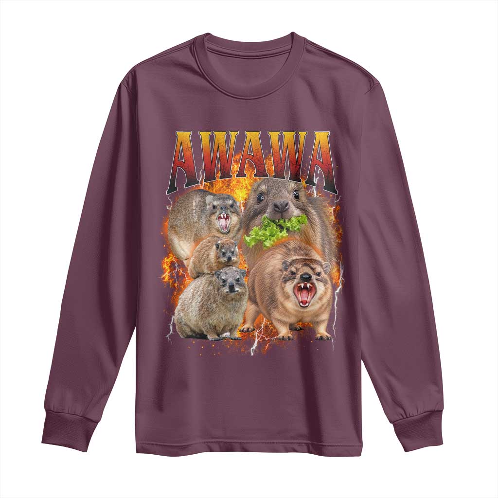 Funny Awawa Hyrax Screaming Meme 90s Bootleg Vintage Graphic Long Sleeve Shirt