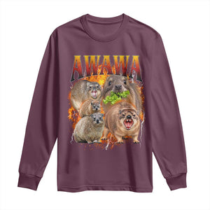 Funny Awawa Hyrax Screaming Meme 90s Bootleg Vintage Graphic Long Sleeve Shirt
