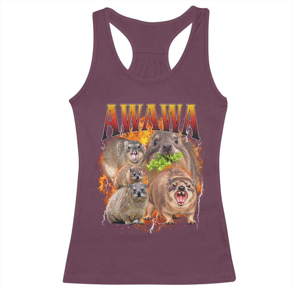 Funny Awawa Hyrax Screaming Meme 90s Bootleg Vintage Graphic Racerback Tank Top
