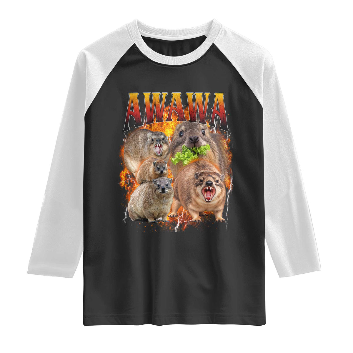 Funny Awawa Hyrax Screaming Meme 90s Bootleg Vintage Graphic Raglan Shirt