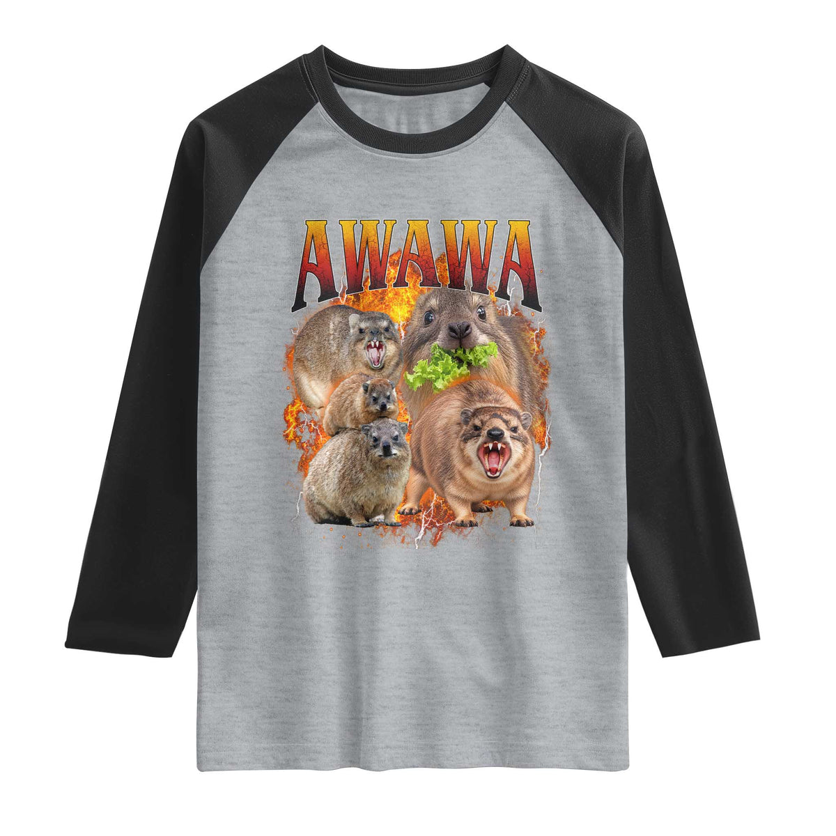 Funny Awawa Hyrax Screaming Meme 90s Bootleg Vintage Graphic Raglan Shirt