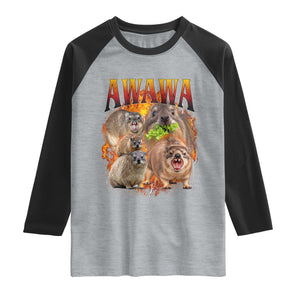 Funny Awawa Hyrax Screaming Meme 90s Bootleg Vintage Graphic Raglan Shirt