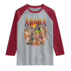 Funny Awawa Hyrax Screaming Meme 90s Bootleg Vintage Graphic Raglan Shirt
