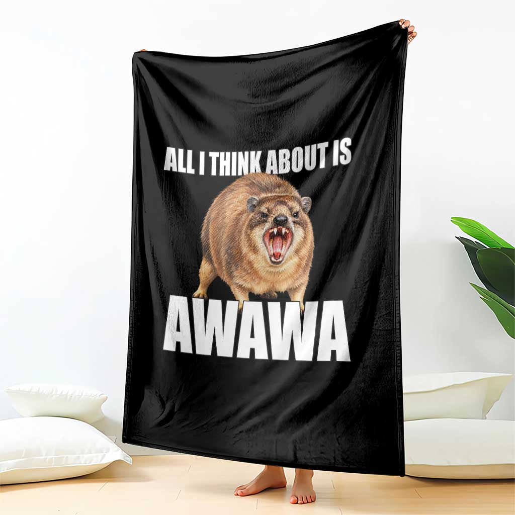 Funny Hyrax Meme Throw Blanket All I Think About Is Awawa