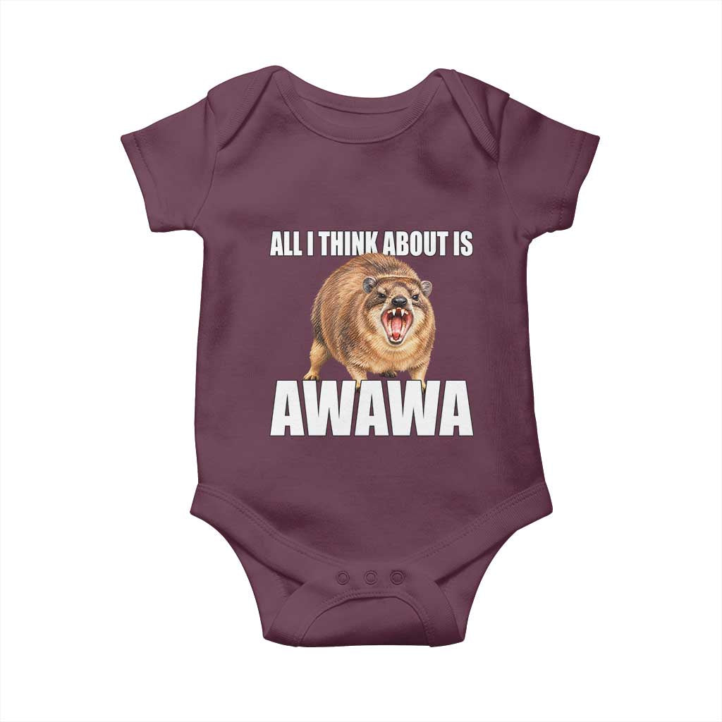 Funny Hyrax Meme Baby Onesie All I Think About Is Awawa