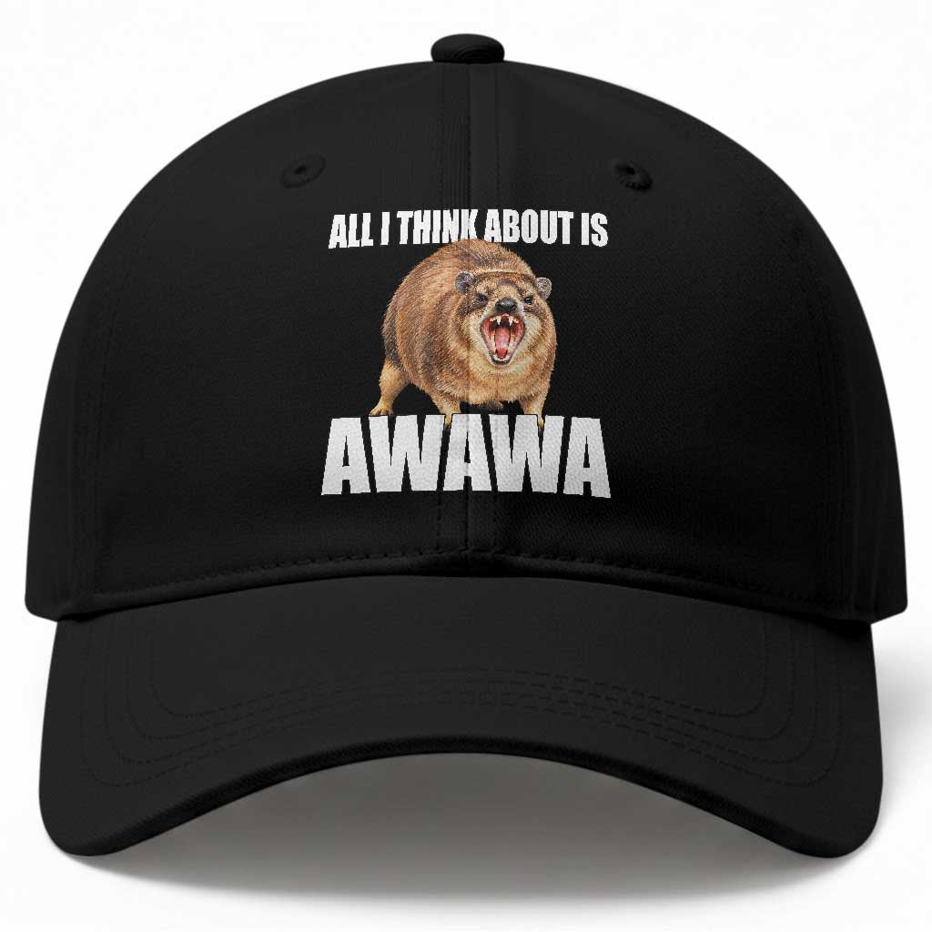 Funny Hyrax Meme Baseball Cap All I Think About Is Awawa
