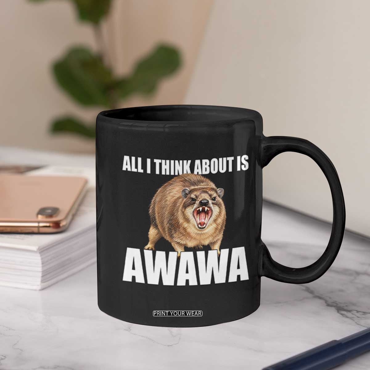 Funny Hyrax Meme Coffee Mug All I Think About Is Awawa