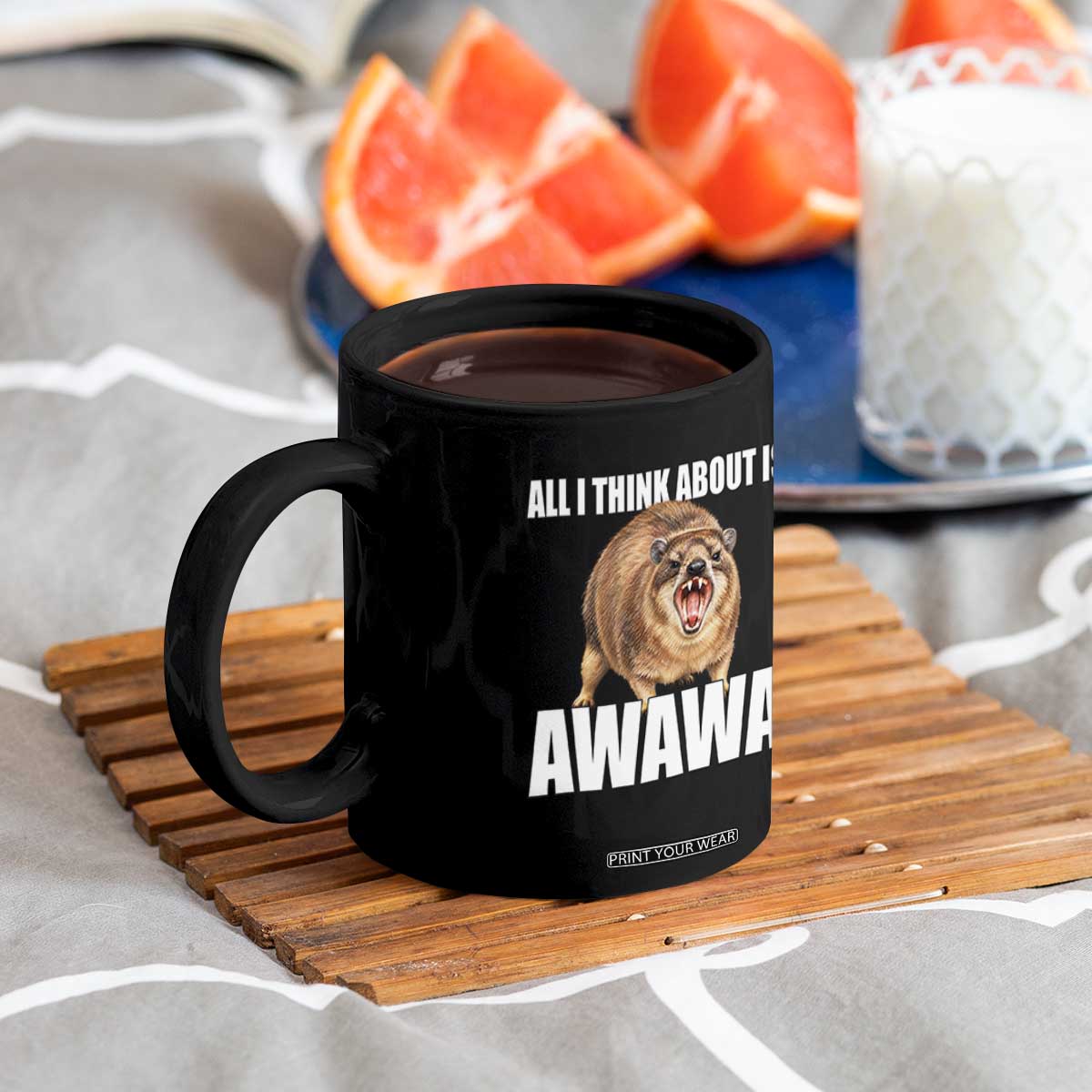 Funny Hyrax Meme Coffee Mug All I Think About Is Awawa