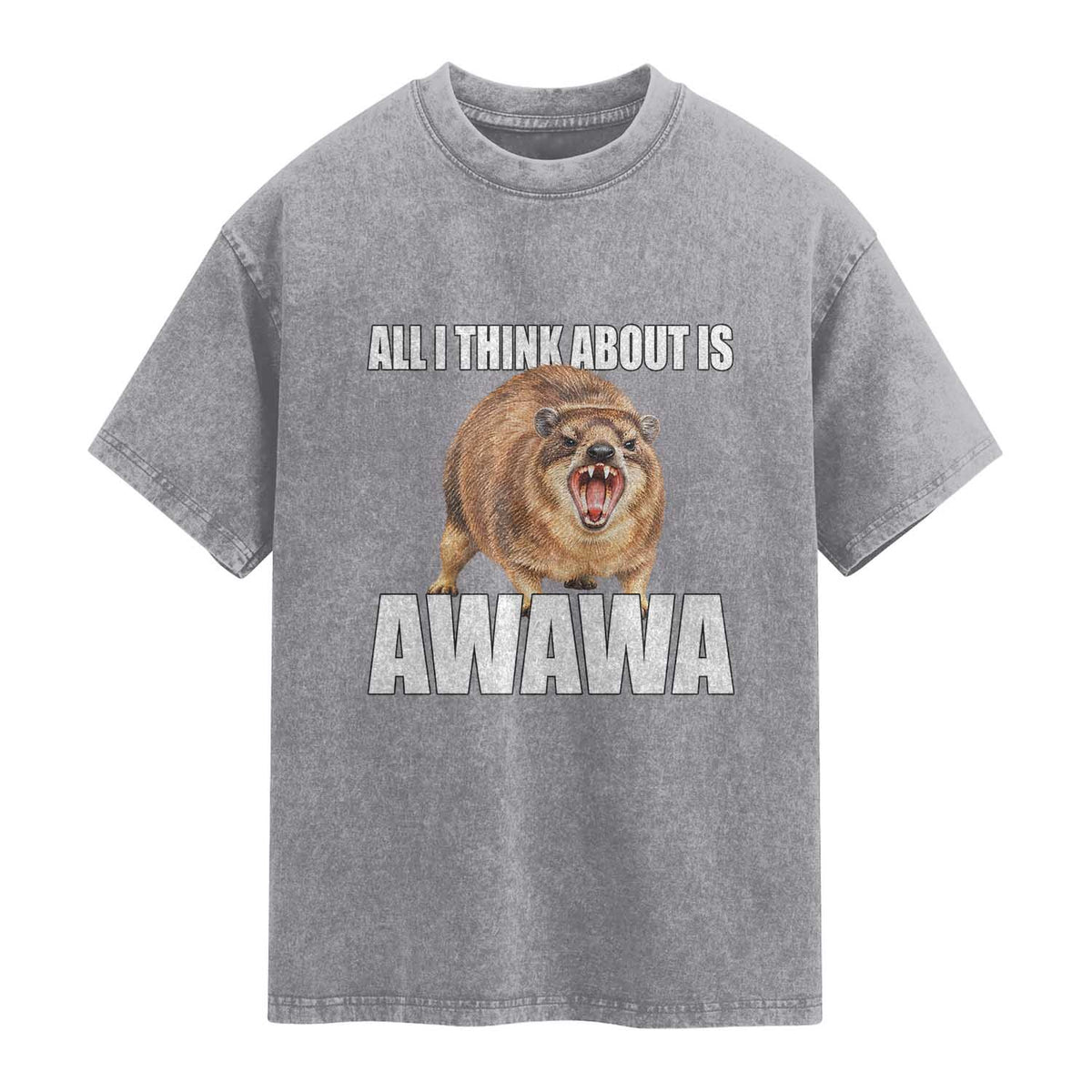 Funny Hyrax Meme Washed Cotton T-Shirt All I Think About Is Awawa