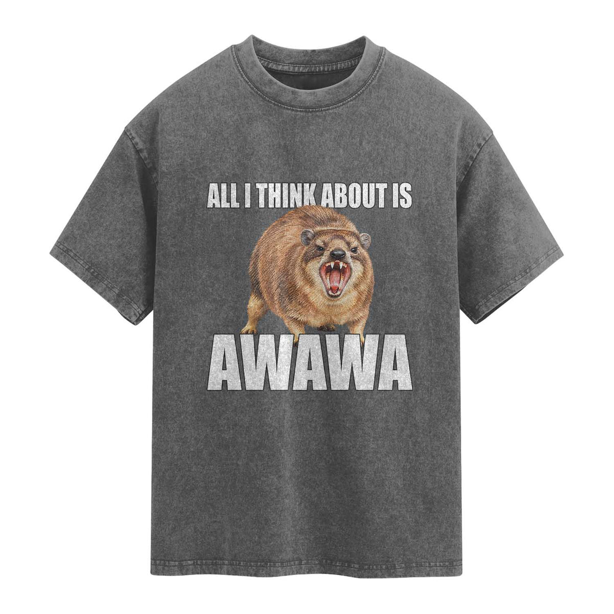 Funny Hyrax Meme Washed Cotton T-Shirt All I Think About Is Awawa