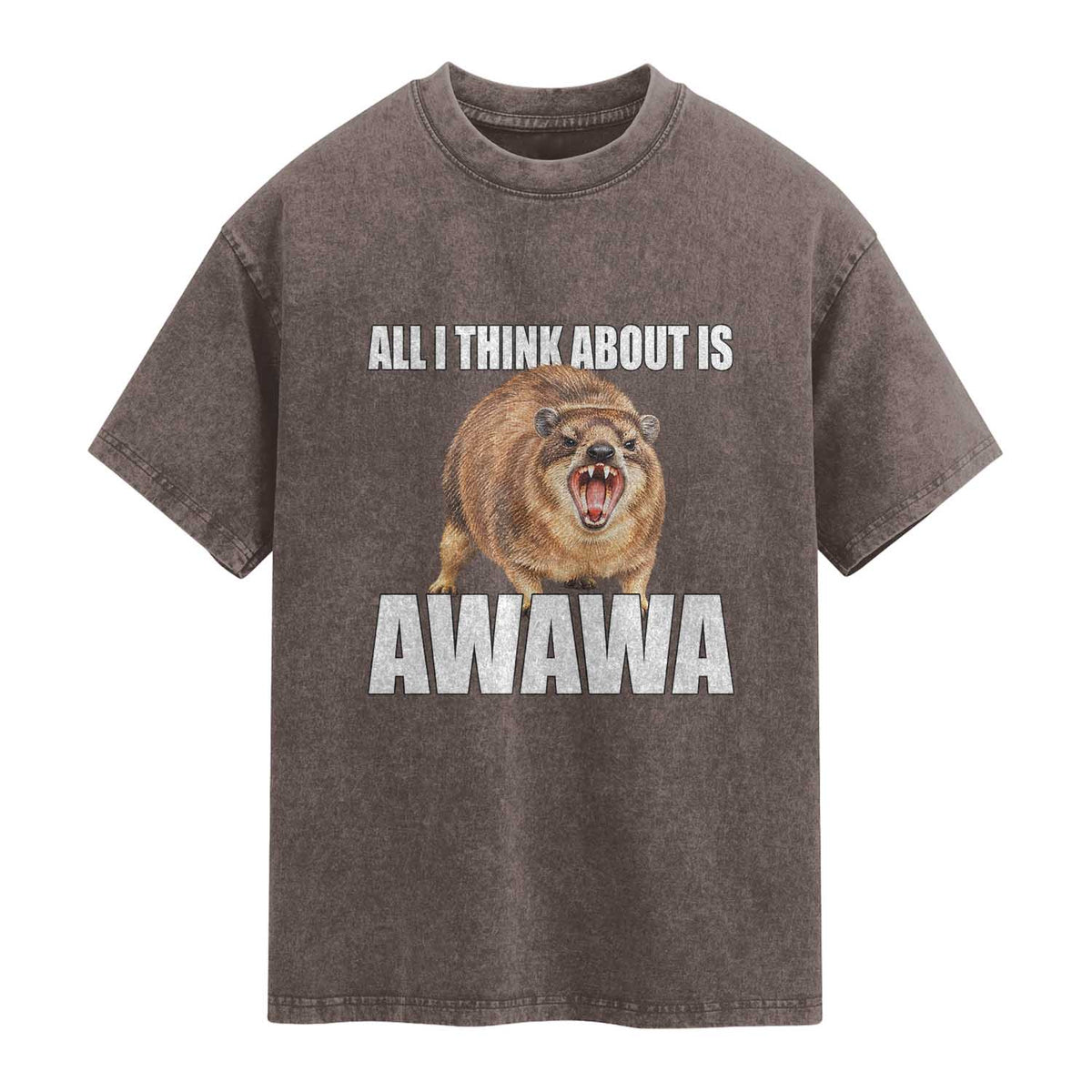 Funny Hyrax Meme Washed Cotton T-Shirt All I Think About Is Awawa