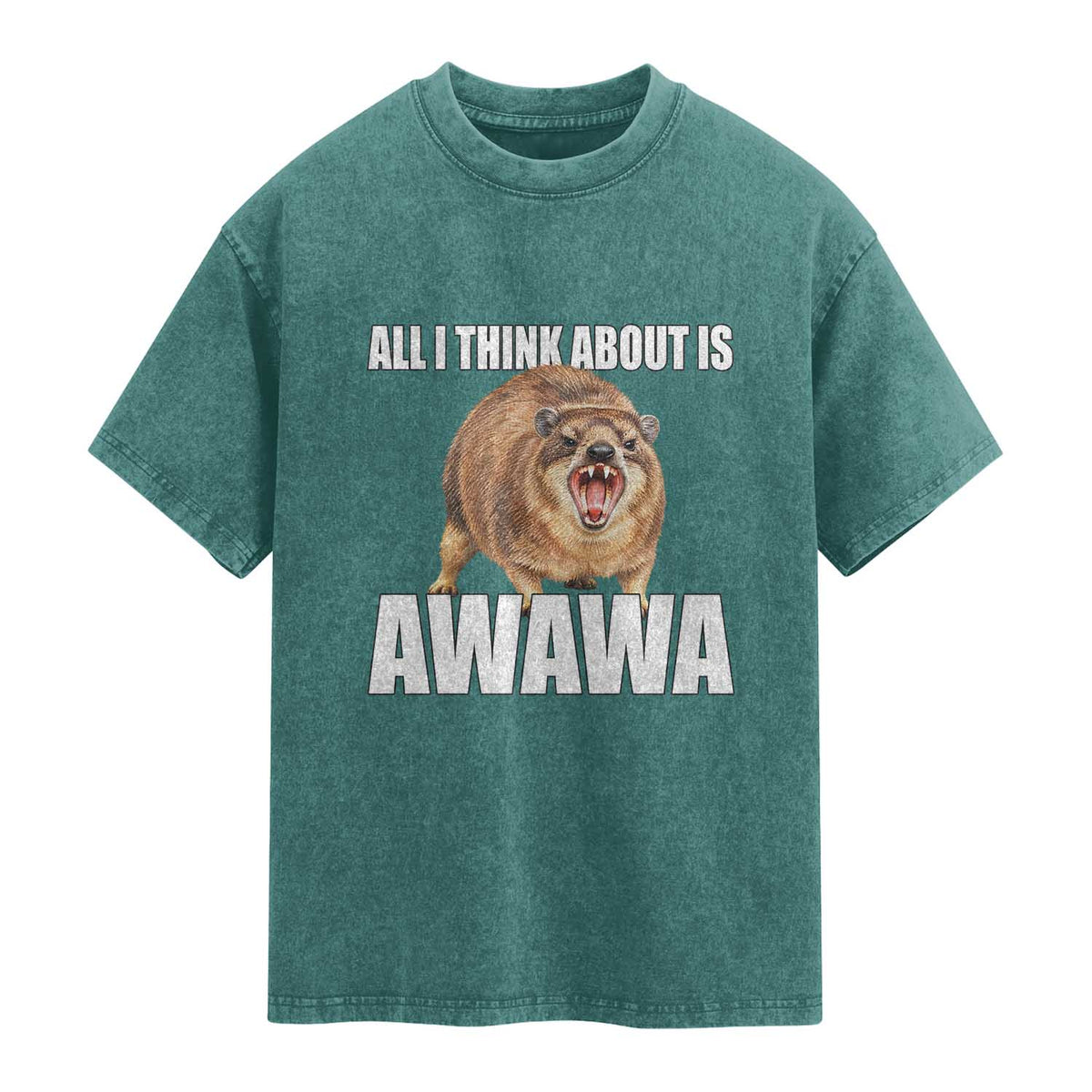 Funny Hyrax Meme Washed Cotton T-Shirt All I Think About Is Awawa
