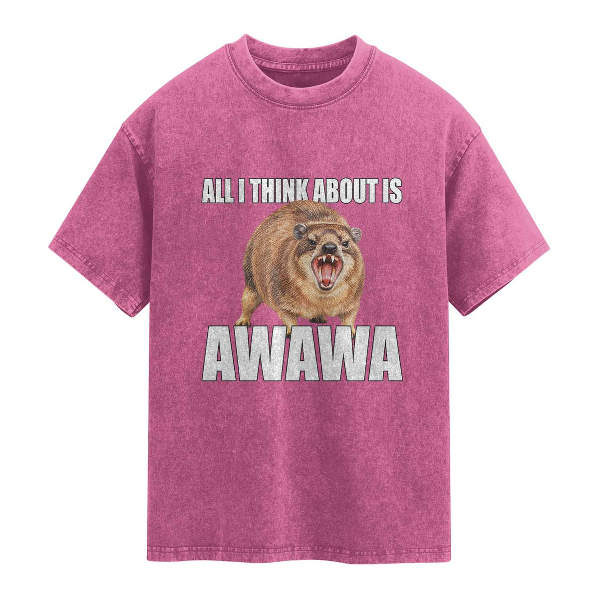 Funny Hyrax Meme Washed Cotton T-Shirt All I Think About Is Awawa
