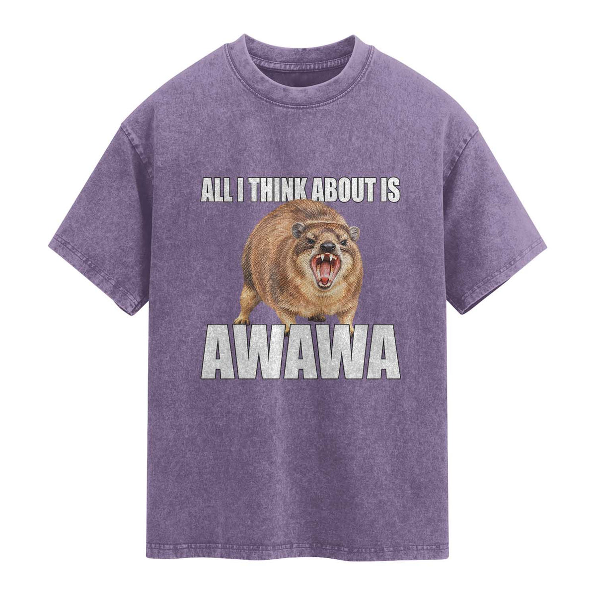 Funny Hyrax Meme Washed Cotton T-Shirt All I Think About Is Awawa