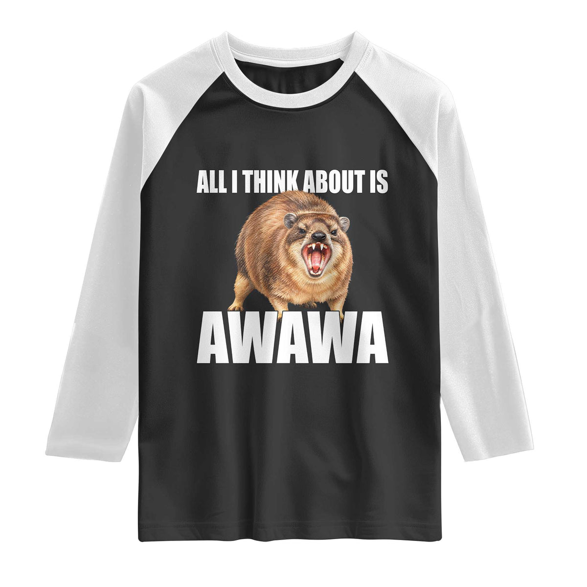 Funny Hyrax Meme Raglan Shirt All I Think About Is Awawa