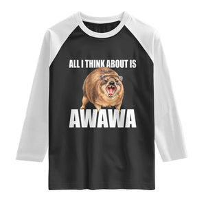 Funny Hyrax Meme Raglan Shirt All I Think About Is Awawa