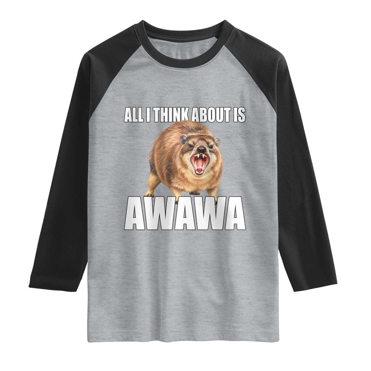 Funny Hyrax Meme Raglan Shirt All I Think About Is Awawa