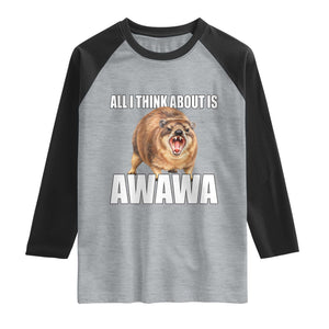 Funny Hyrax Meme Raglan Shirt All I Think About Is Awawa