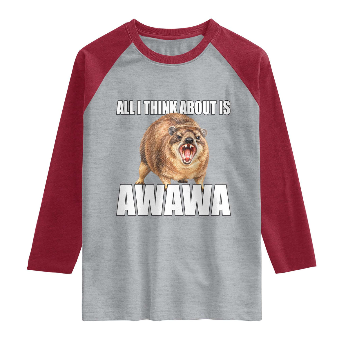 Funny Hyrax Meme Raglan Shirt All I Think About Is Awawa