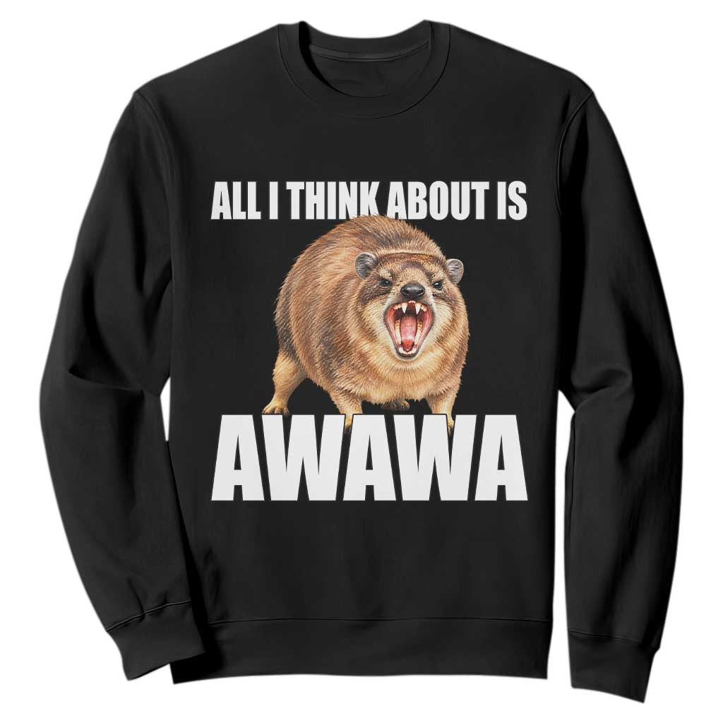 Funny Hyrax Meme Sweatshirt All I Think About Is Awawa