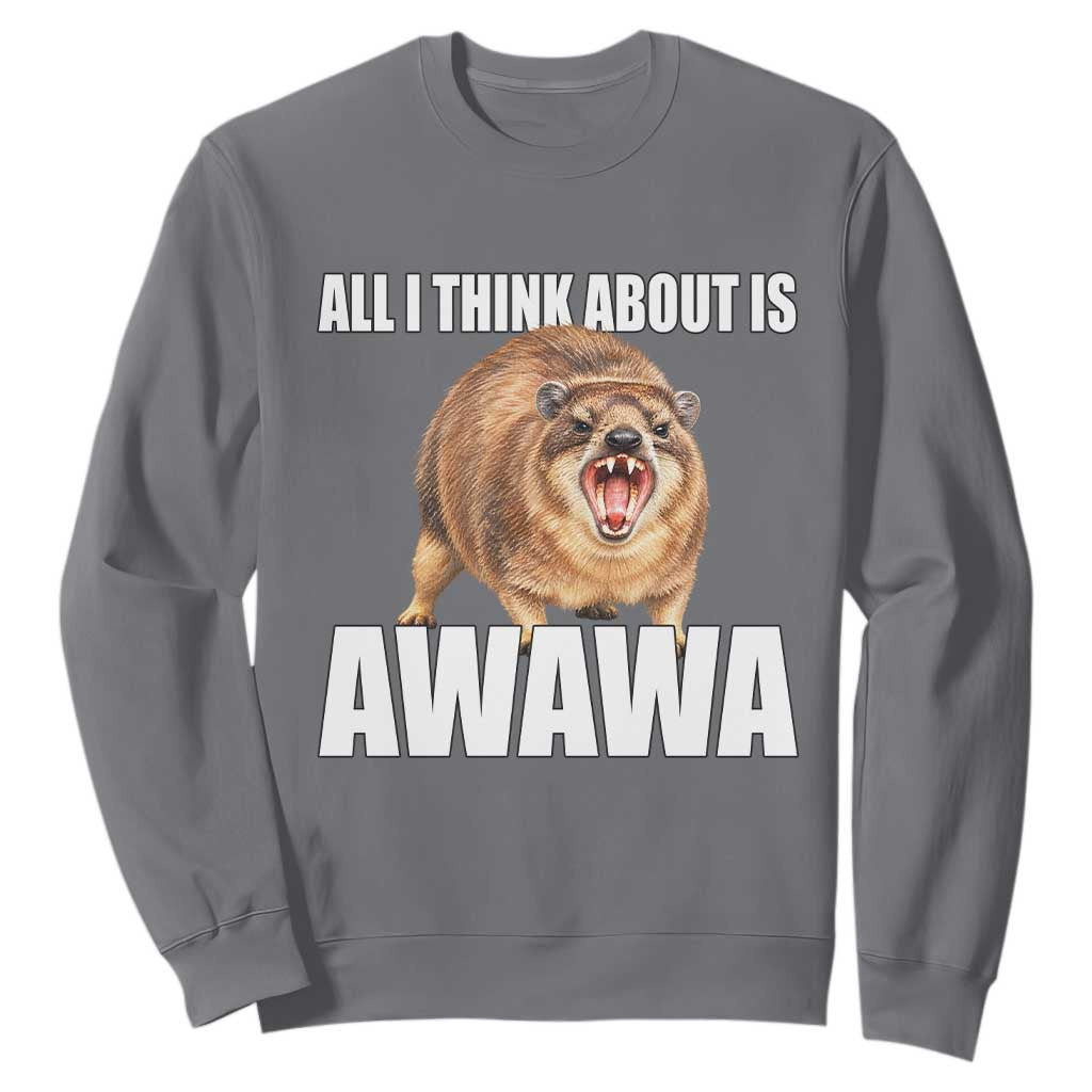 Funny Hyrax Meme Sweatshirt All I Think About Is Awawa