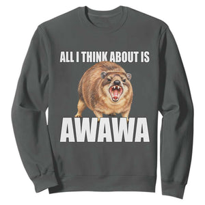 Funny Hyrax Meme Sweatshirt All I Think About Is Awawa