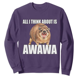 Funny Hyrax Meme Sweatshirt All I Think About Is Awawa