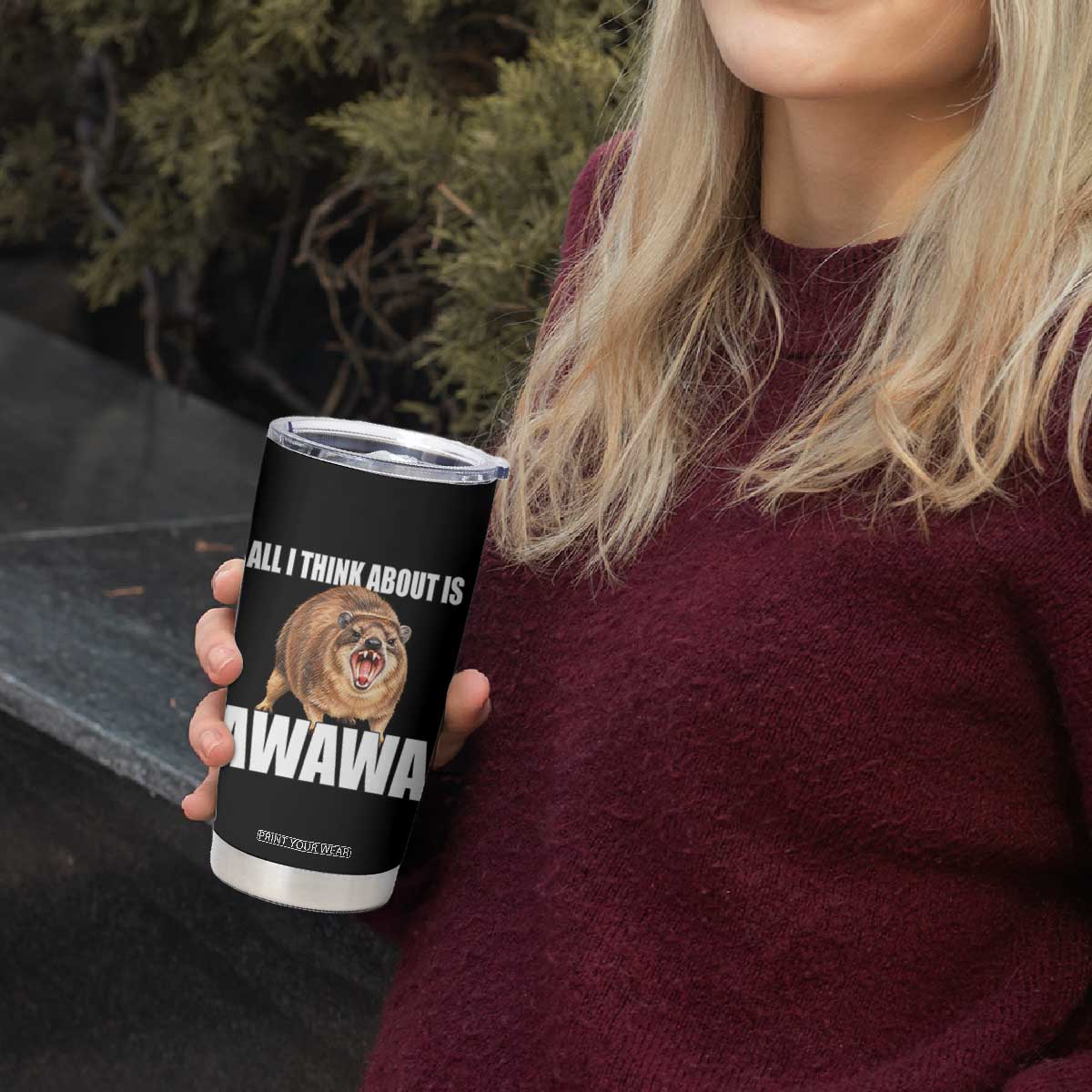 Funny Hyrax Meme Tumbler Cup All I Think About Is Awawa