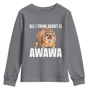 Funny Hyrax Meme Youth Sweatshirt All I Think About Is Awawa