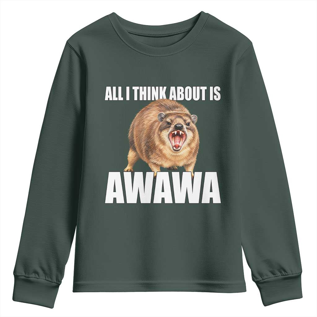 Funny Hyrax Meme Youth Sweatshirt All I Think About Is Awawa