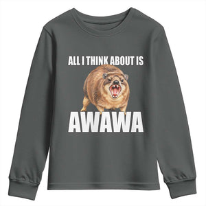 Funny Hyrax Meme Youth Sweatshirt All I Think About Is Awawa