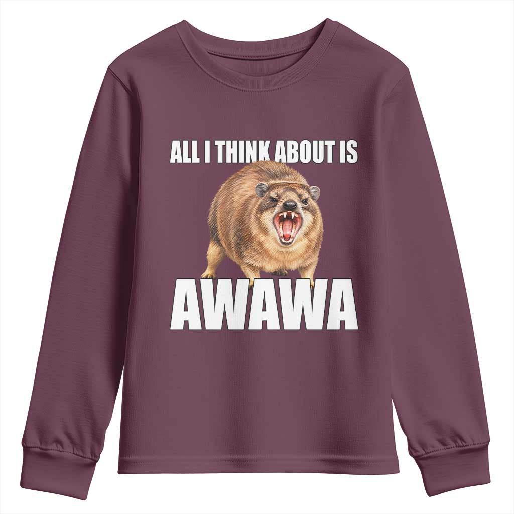Funny Hyrax Meme Youth Sweatshirt All I Think About Is Awawa