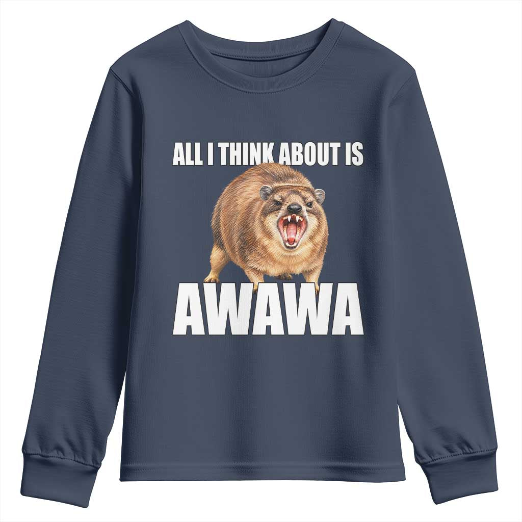Funny Hyrax Meme Youth Sweatshirt All I Think About Is Awawa
