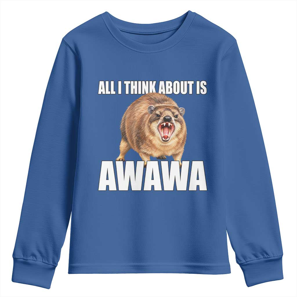 Funny Hyrax Meme Youth Sweatshirt All I Think About Is Awawa