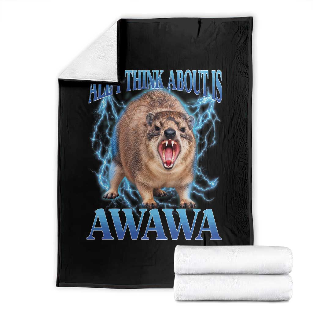 Funny Hyrax Meme Throw Blanket All I Think About Is Awawa Meme 90s Bootleg Vintage Graphic