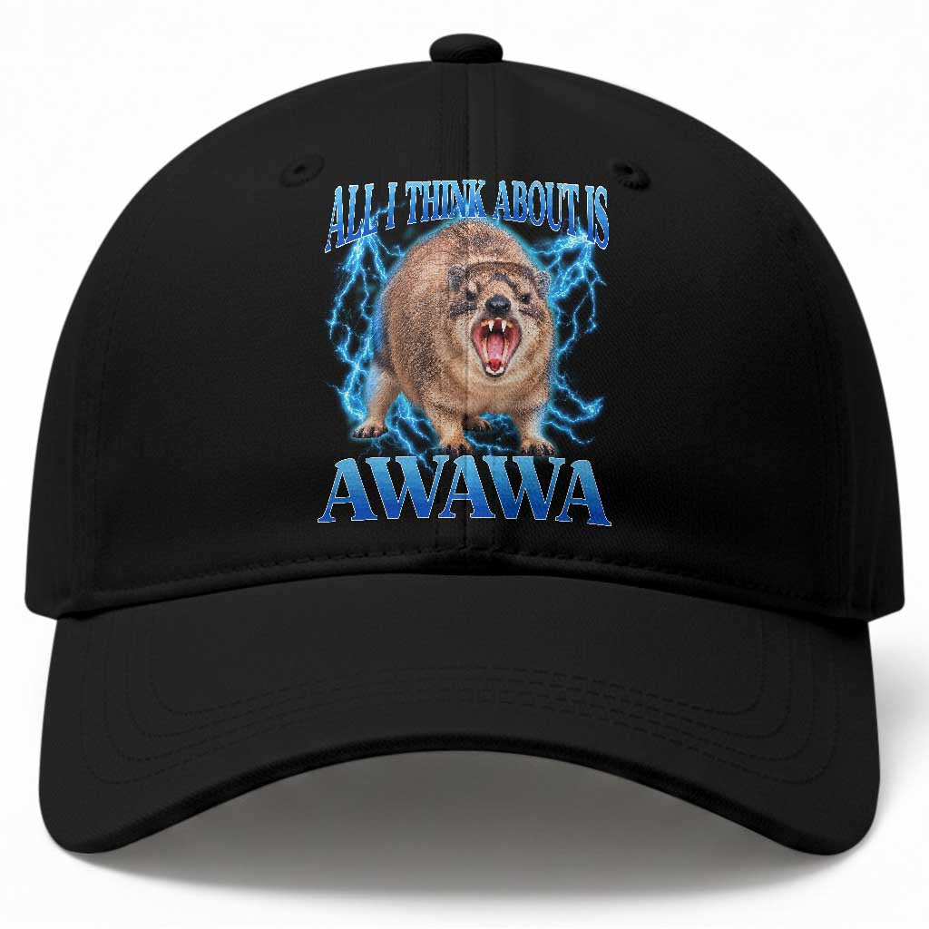 Funny Hyrax Meme Baseball Cap All I Think About Is Awawa Meme 90s Bootleg Vintage Graphic