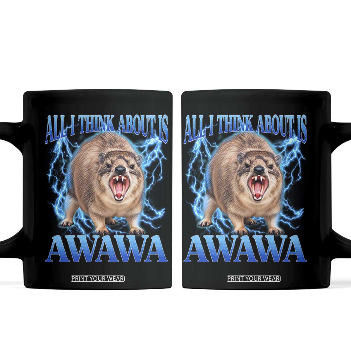 Funny Hyrax Meme Coffee Mug All I Think About Is Awawa Meme 90s Bootleg Vintage Graphic