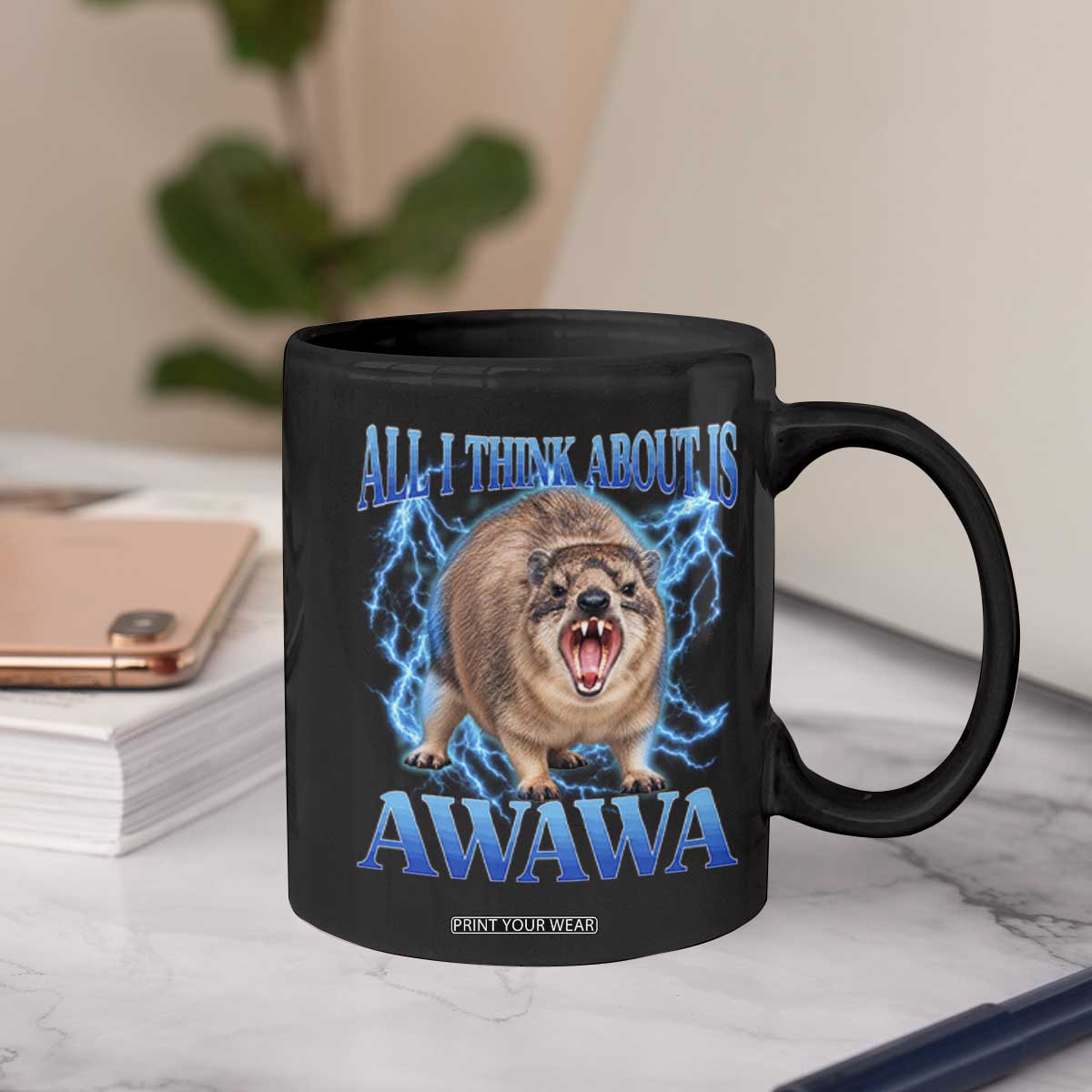 Funny Hyrax Meme Coffee Mug All I Think About Is Awawa Meme 90s Bootleg Vintage Graphic