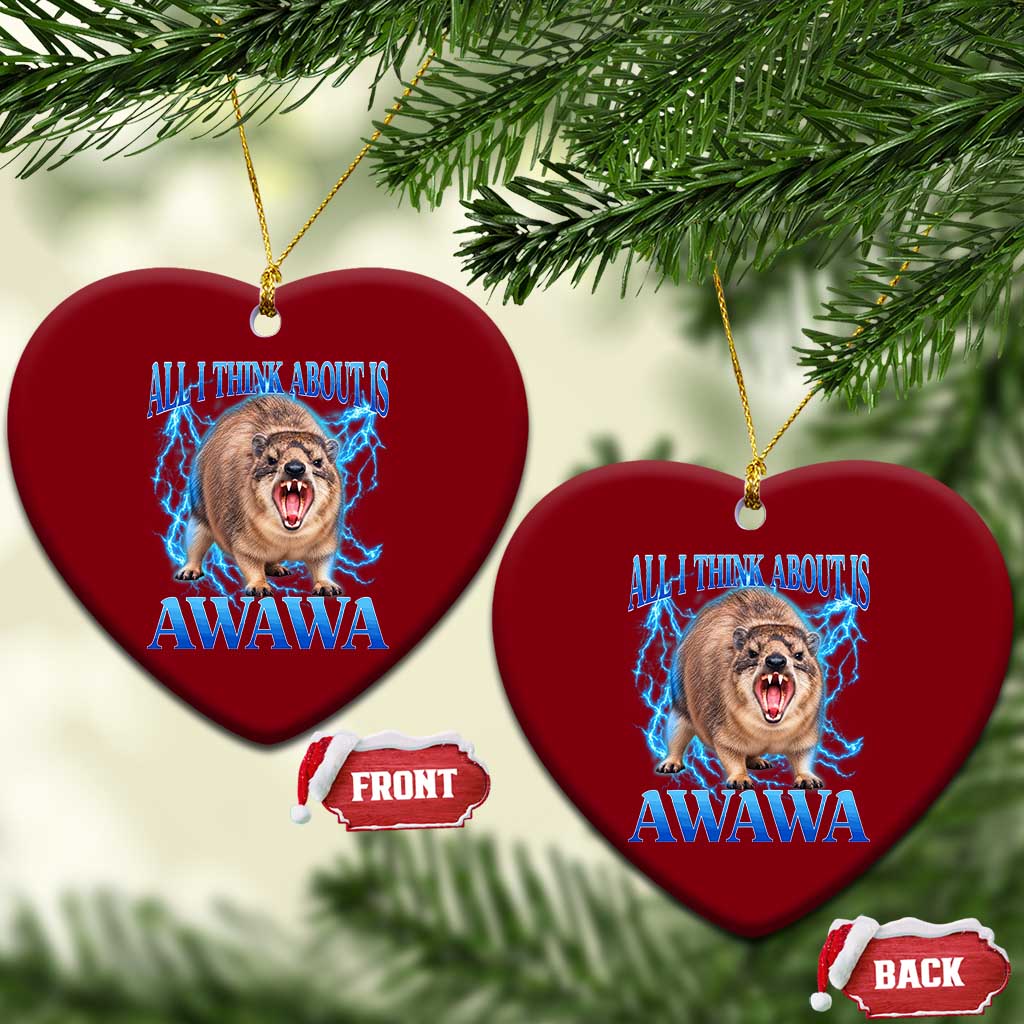 Funny Hyrax Meme Ceramic Ornament All I Think About Is Awawa Meme 90s Bootleg Vintage Graphic
